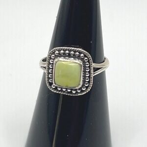 Southwestern Square Palomino Turquoise Size 7 .925 Sterling Silver Beaded Ring